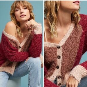 Anthropologie Moth Fuzzy Eyelash Colorblock Cardigan Sz M